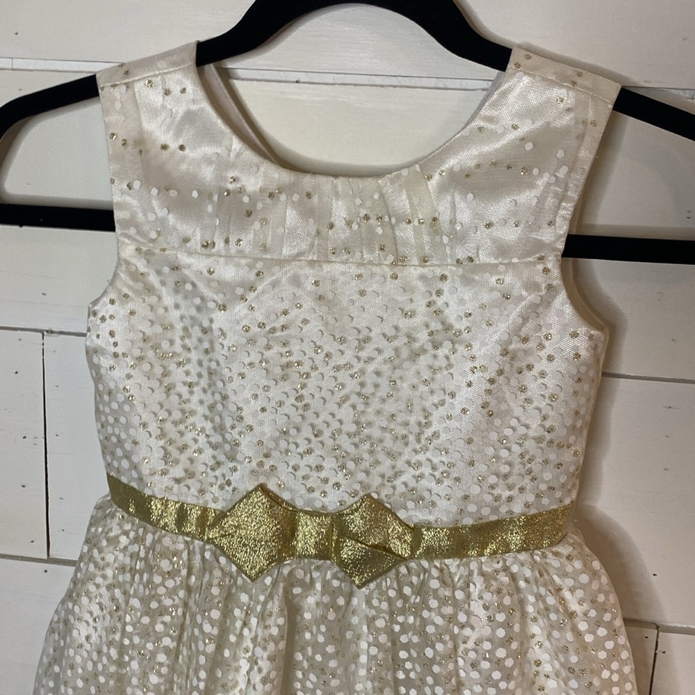 Jona Michelle Gold and Ivory Formal Kids Dress. Button & tie. Sz 5. Polka dot. - Picture 3 of 16